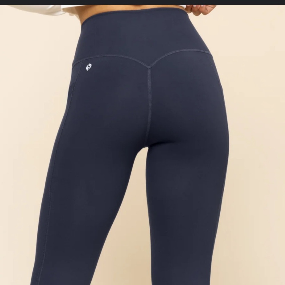 Popflex Limitless High-Waisted Navy Leggings With Pockets Size L Cropped 23"